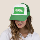 Een groene Jezus Trucker Pet (In situ)