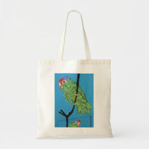 een groene papegaaiige canvas tas