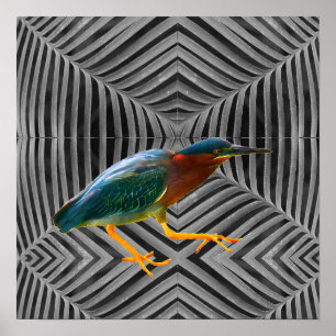 Een groene reiger en een prachtige abstracte kunst poster