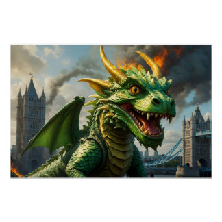 Een groene Welshe draak terroriseert Londen Perfect Poster