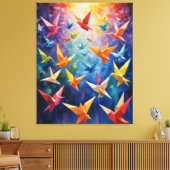 Een groep kleurrijke vogels origami canvas afdruk (Insitu (Woonkamer))