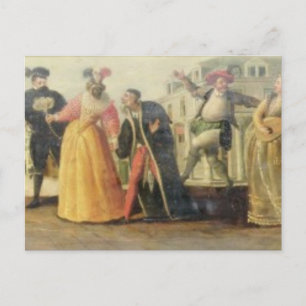 Een groep van Commedia Dell'Arte vóór een Briefkaart