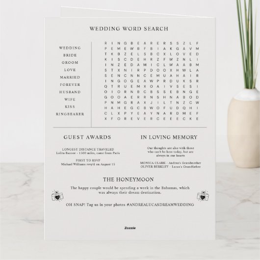 Een groot gevouwen trouwkrant tijdlijn programma (Achterkant)