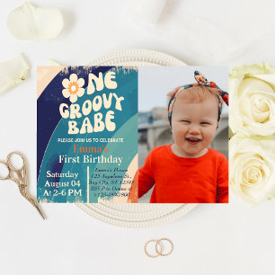 EEN Groovy Babe 1e verjaardag Groovy One Foto Kaart