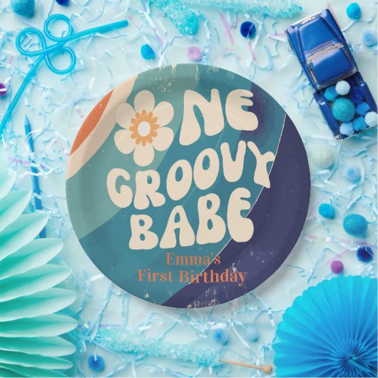 EEN Groovy Babe 1e Verjaardag Groovy One Papieren Bordje (Feest)
