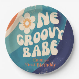 EEN Groovy Babe 1e Verjaardag Groovy One Papieren Bordje