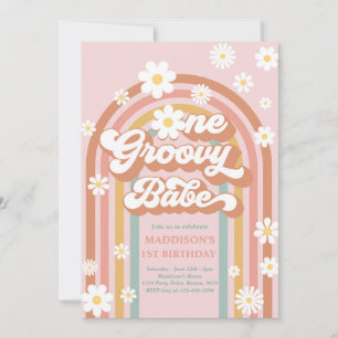 Eén Groovy Babe Boho Daisy Rainbow 1st Birthday Kaart