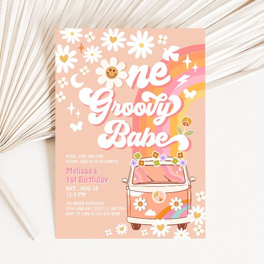 EEN Groovy Babe Daisy Rainbow Groovy 1e Verjaardag Kaart