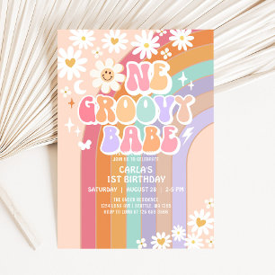 Eén groovy babe madeliefje regenboog retro 1e verj kaart
