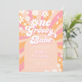 Een Groovy Babe Pink Daisy Retro 1e Verjaardag Kaart (Staand voorkant)