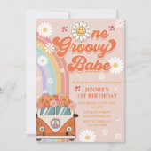 Een groovy babe retro regenboog 1e verjaardag kaart (Voorkant)