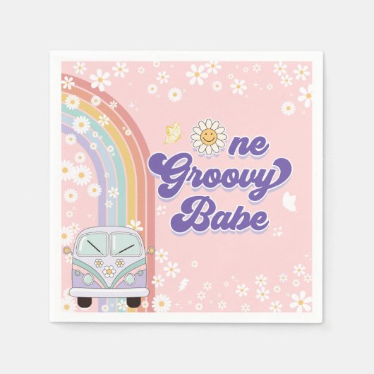 Een groovy babe retro regenboog 1e verjaardag servet (Voorkant)