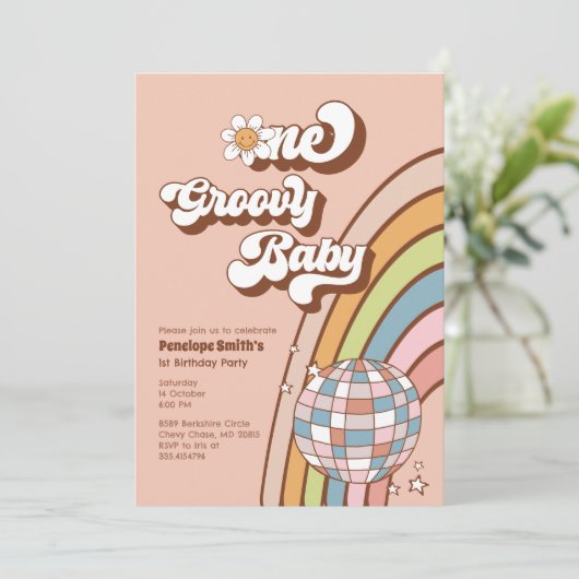 Een Groovy Baby 1e Verjaardagsfeestuitnodiging Kaart (Staand voorkant)