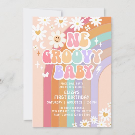 Een Groovy Baby Hippie Retro 1e Verjaardag Kaart (Voorkant)