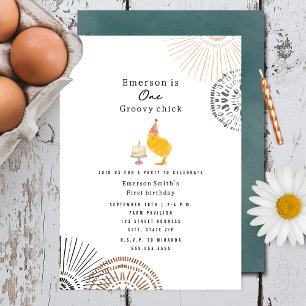 Een groovy chick boho eerste verjaardagsfeest kaart