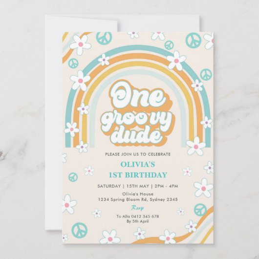 Een Groovy Dude Retro Boy 1e Verjaardagsfeestje Kaart (Voorkant)
