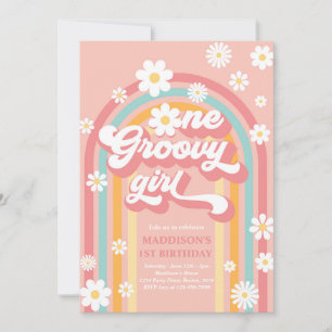 Eén Groovy Girl Boho Daisy Rainbow 1ste verjaardag Kaart