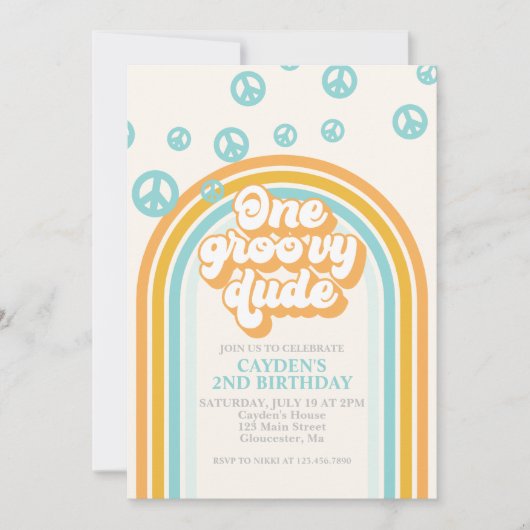 Eén Groovy Guy Retro Boy 1st Birthday Uitnodiging (Voorkant)