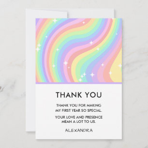 Een Groovy Jaar Retro Pastel Regenboog 1e Bedankkaart