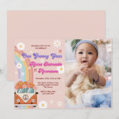 Een groovy jaar retro regenboog 1e verjaardag foto kaart (Voorkant / Achterkant)