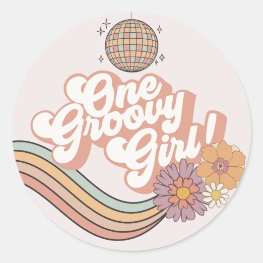 Een Groovy Meisje retro 1e verjaardagsfeest Ronde Sticker (Voorkant)