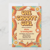 Een Groovy Meisje Retro Regenboog 1e Verjaardagsfe Kaart (Voorkant)