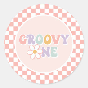 Een Groovy meisje roze Daisy Checker Ronde Sticker