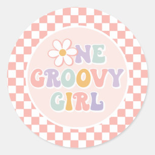 Een Groovy meisje roze Daisy Checker Ronde Sticker