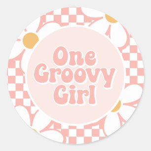 Een Groovy meisje roze Daisy Checker Ronde Sticker