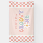 Een Groovy meisje roze Daisy Checker Spandoek (Verticaal)
