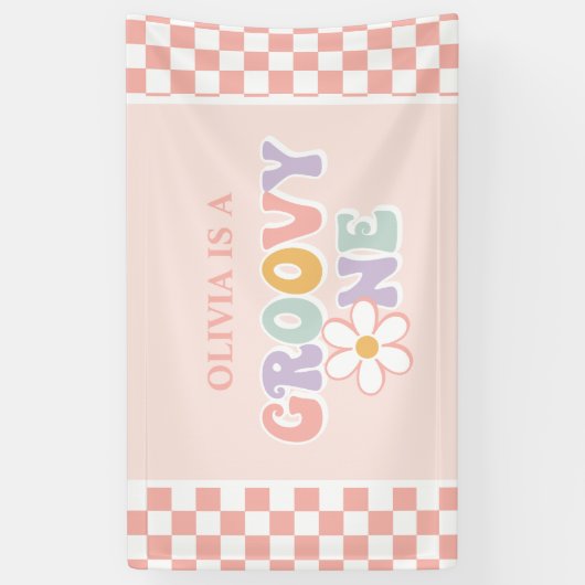 Een Groovy meisje roze Daisy Checker Spandoek (Verticaal)
