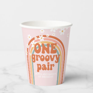 Een Groovy Pair Daisy regenboog 1e verjaardag Papieren Bekers