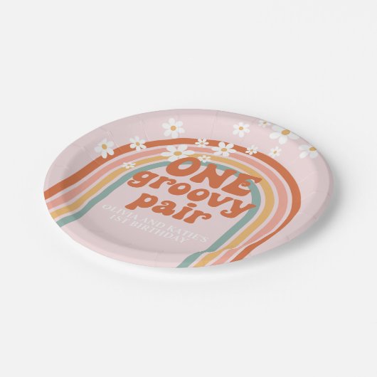 Een Groovy Pair Daisy regenboog 1e verjaardag Papieren Bordje (Gekanteld)