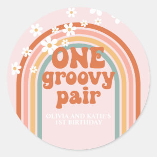 Een Groovy Pair Daisy regenboog 1e verjaardag Ronde Sticker