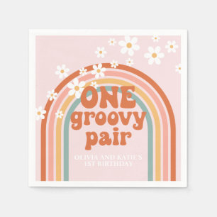 Een Groovy Pair Daisy regenboog 1e verjaardag Servet