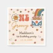 Een Groovy Retro Regenboog 1e Verjaardag Servet (Voorkant)