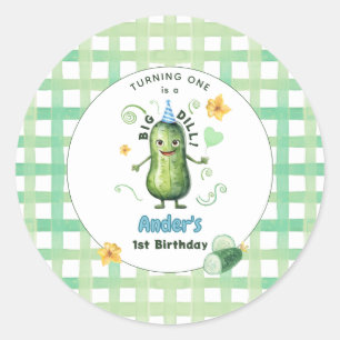 Een grote augurk eerste verjaardag blauw ronde sticker