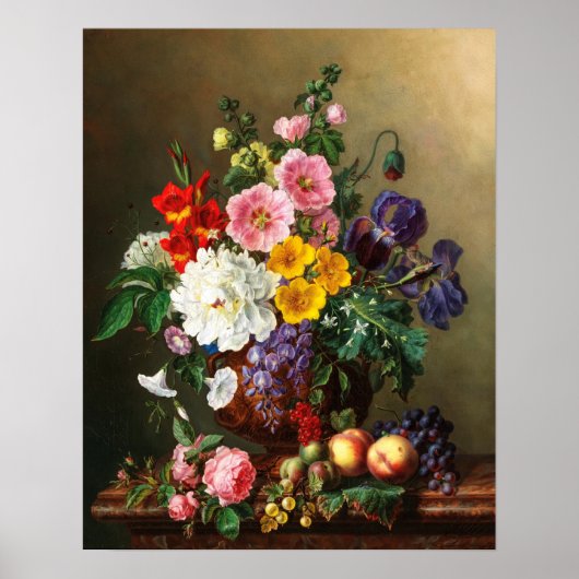 Een grote Bouquet van Bloemen met perziken en drui Poster (Voorkant)