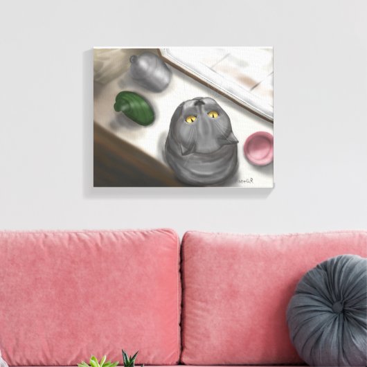 Een grote grijze kat. С luie afbeelding. Canvas Afdruk (Insitu (Woonkamer))