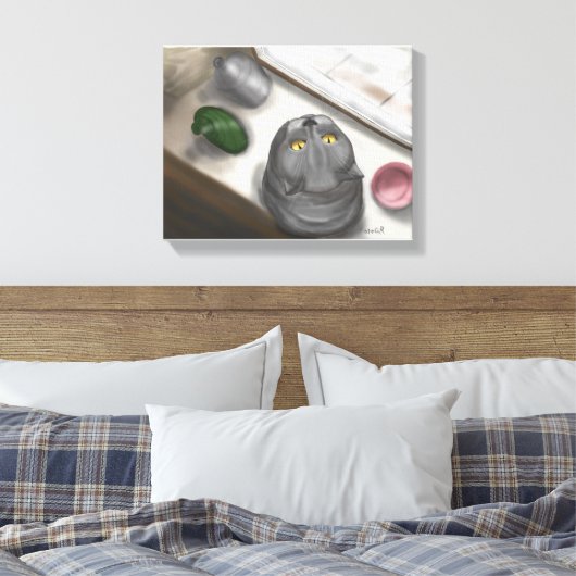 Een grote grijze kat. С luie afbeelding. Canvas Afdruk (Insitu (Slaapkamer))