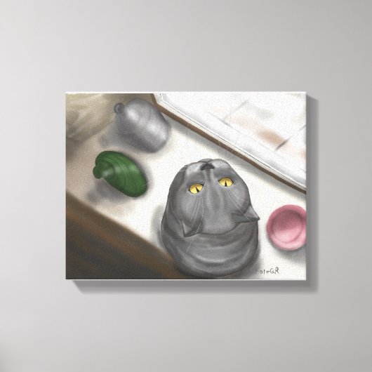 Een grote grijze kat. С luie afbeelding. Canvas Afdruk (Voorkant)