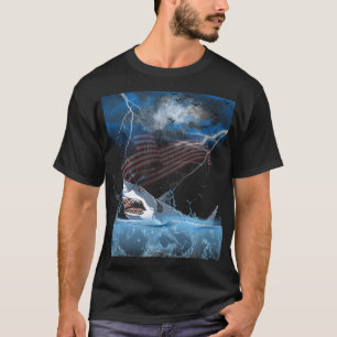 Een grote haai springt uit het water tijdens een s t-shirt