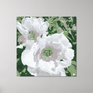 Een grote witte pioen op canvas. canvas afdruk