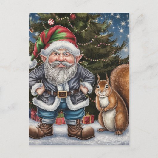 Een Grumpy Gnome en Eekhoorn Kerstmis Briefkaart (Voorkant)