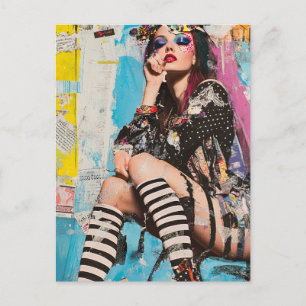 Een Grunge Mode dame Collage Briefkaart
