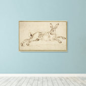 Een haas aan de gang, met gepantserde oren (pen & canvas afdruk (Insitu (Houten vloer))