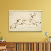 Een haas aan de gang, met gepantserde oren (pen & canvas afdruk (Insitu (Woonkamer))