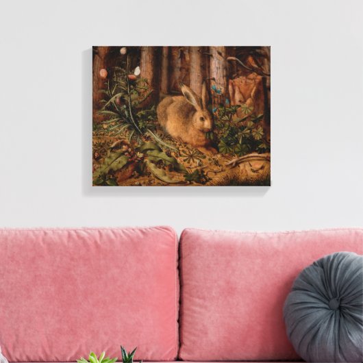 Een haas in het bos - Hoffman - kunst Canvas Afdruk (Insitu (Woonkamer))