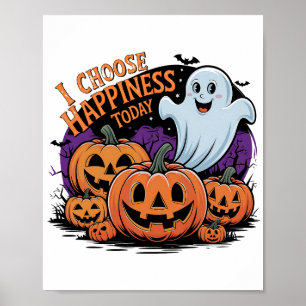 Een  Halloween-geest, pompoenillustratie Poster