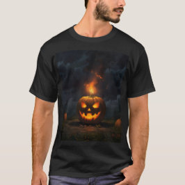 Een Halloween pompoen brandt in het gras T-shirt